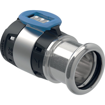 Złączka przejściowa GEBERIT FlowFit, stal crnimo 1.4401, 20 mm x 22 mm (łącznik zaprasowywany x mufa zaprasowywana)