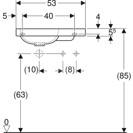Umywalka GEBERIT iCon Light prostokątna, biała, 530mm, otwór na baterię z prawej, bez odpływu przelewowego, półka z prawej