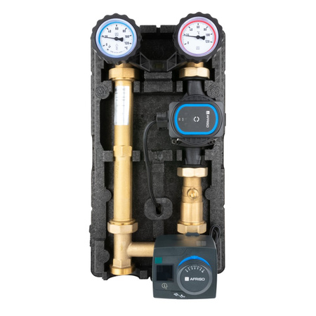 Grupa pompowa AFRISO PrimoTherm 180-2 AP DN 25 3-WM-R Vario GZ x GW 1 1/2'' x 1'', z zaworem mieszającym, z izolacją, z pompą obiegową