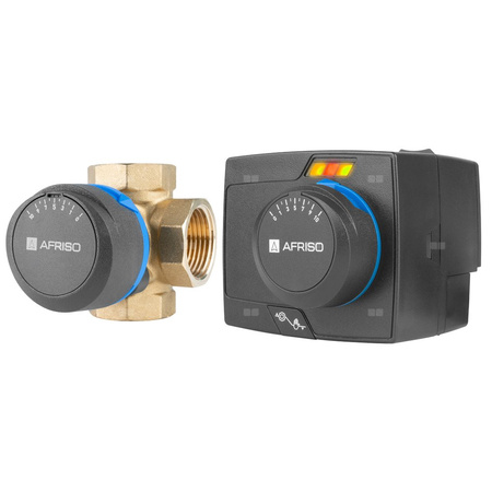 Zawór obrotowy czterodrogowy AFRISO ARV 484 ProClick, mieszający, Siłownik elektryczny ARM 343 ProClick, DN 25