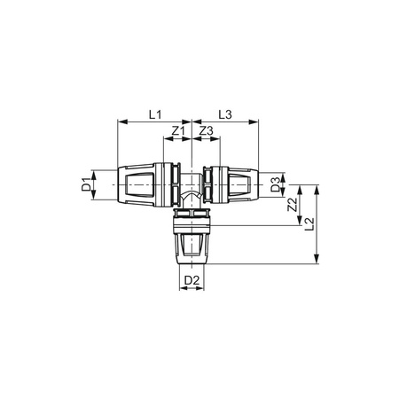 Trójnik TECE logo redukcja 90' PPSU 25 mm x 20 mm x 25 mm (kw x kw x kw)