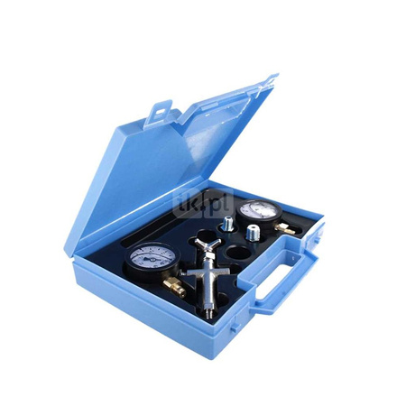 Zestaw do pomiaru ciśnienia w palniku: manometr glicerynowy, wakuometr, zawory redukcyjne