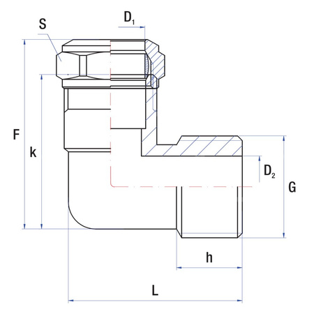 Złącze dwójnik 90° RUMET Mosiądz 22 mm x 3/4'' (GZ)