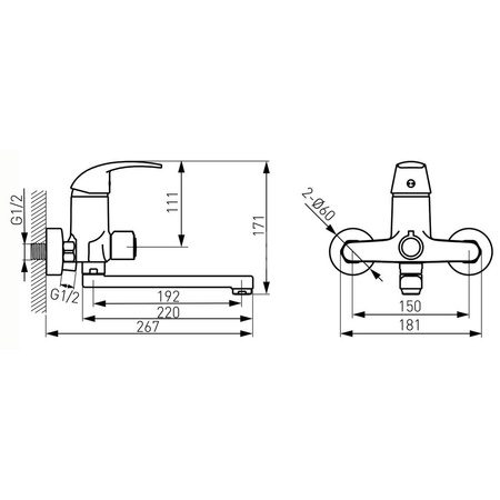 Bateria umywalkowa ścienna FERRO VASTO, chrom, z przyłączem natrysku