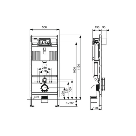 Stelaż podtynkowy do WC TECE profil, 1120 x 500 x 150 mm, regulowana wysokość, ze spłuczką
