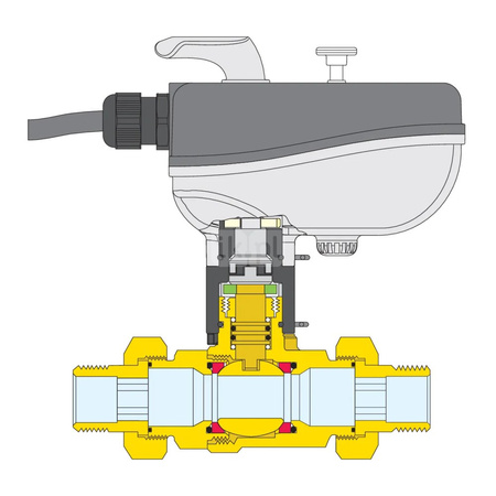 Dwudrożny kulowy zawór strefowy z napędem do instalacji klimatyzacyjnych 1 1/4" - 230V