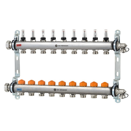 Rozdzielacz ogrzewania podłogowego Dynacon z automatyczną regulacją przepływu 9 obwodów