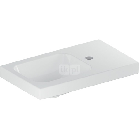 Umywalka GEBERIT iCon Light prostokątna, biała / KeraTect, 530mm, otwór na baterię z prawej, bez odpływu przelewowego, półka z prawej