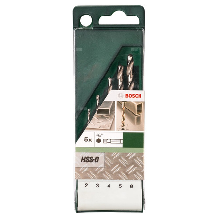 5-częściowy zestaw Wierteł do metalu HSS-G z chwytem sześciokątnym 2,0, 3,0, 4,0, 5,0, 6,0 mm