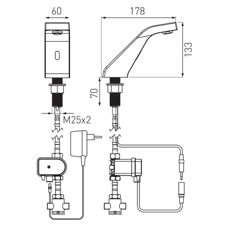 Bateria umywalkowa stojąca FERRO SIROCCO SENSOR PRE-MIXED POWER-SAFE, chrom, bezdotykowa