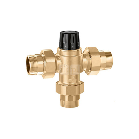 Regulowany termostatyczny zawór mieszający do systemów scentralizowanych. Korpus wykonany ze stopu cynku 3/4'' 35÷65'C
