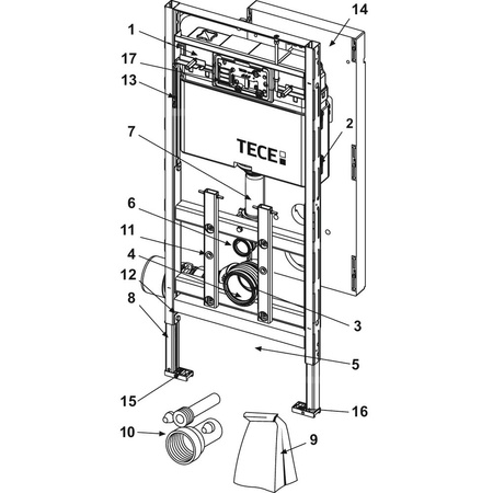 Stelaż podtynkowy do WC TECE lux, 1120 x 500 x 160 mm, regulowana wysokość, ze spłuczką