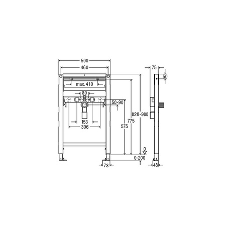 Stelaż podtynkowy do umywalki VIEGA 8535.31, 820 x 500 x 75 mm, bateria: stojąca, regulacja wysokośći, regulacja szerokości