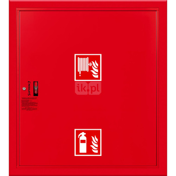 Hydrant DN33 wnękowy z miejscem na gaśnice pod zwijadłem, wąż 30 m, ocynk fasada, zamek patent, RAL 3000