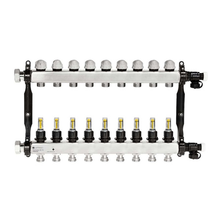 Rozdzielacz do ogrzewania podłogowego AFRISO ProCalida VA 1C 9-obieg. stal nierdzewna GZ 1'' x Euroconus 3/4''