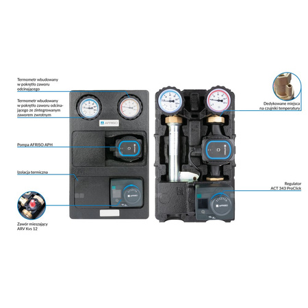 Grupa pompowa AFRISO PrimoTherm K 180-2 DN 25 AP 3-WM-R GZ x GW 1 1/2'' x 1'', z zaworem mieszającym, z izolacją, z pompą obiegową