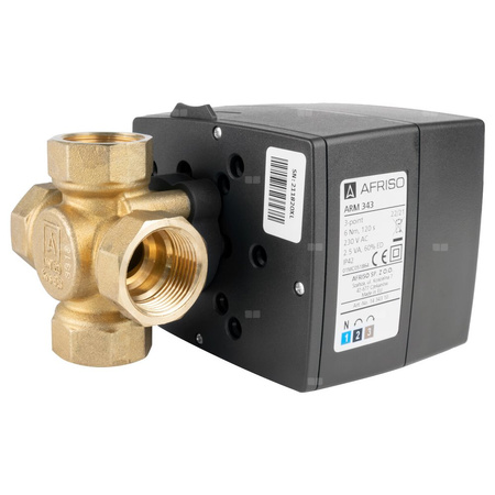 Zawór obrotowy czterodrogowy AFRISO ARV 482 ProClick, mieszający, Siłownik elektryczny ARM 343 ProClick, DN 20