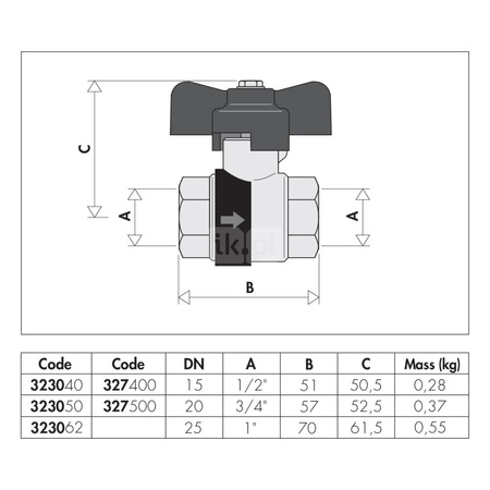 BALLSTOP - Zawór kulowy z wbudowanym zaworem zwrotnym. Pokrętło motylkowe 1/2"