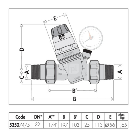 Regulator ciśnienia z wymiennym wkładem z możliwością przyłączenia manometru 1/2"