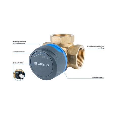 Zawór obrotowy trójdrogowy AFRISO ARV 384 ProClick, mieszający, DN 25