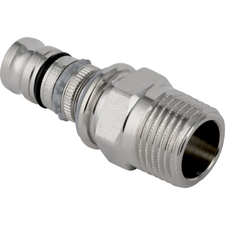 Złączka przejściowa GEBERIT Mepla, mosiądz nikiel (Niklowanie) / mosiądz, 1/2'' x 20 mm (GZ gazowy stożkowy x końcówka wciskowa) z uszczelką