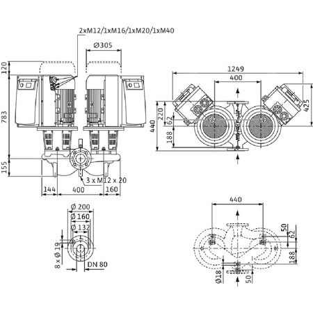 Pompa obiegowa WILO CronoTwin DL-E80/160-11/2-S1 typu in-line z silnikiem znormalizowanym 50/60 Hz, moc silnika 11kW 20.6 A 2900 obr/min, wlot Kołnierz DN 80