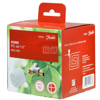 Zestaw RTL Danfoss (Zawór FJVR 15 kątowy + głowica FJVR 10-50 st.C biała)