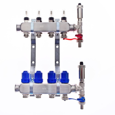 Rozdzielacz do ogrzewania podłogowego QIK Optimo MAGNET STD III - RNZT-1-50-M 6-obieg. inox gw 1'' x gz 3/4'' + przepływomierz