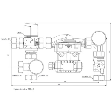 Moduł mieszający BTU 501 AP do ogrzewania podłogowego z zaworem ATM 561, pompa AFRISO APH 15-7/130