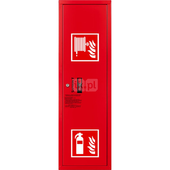 Hydrant DN25 zawieszany boczny z miejscem na gaśnicę, wąż 30m, zamek patent, RAL 3000 prawy