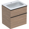 Zestaw: umywalka meblowa iCon slim, z szafką pod umywalkę, dwoma szufladami i zestawem odpływowo-przelewowym do umywalki: 60cm, dąb / melaminowa struktura drewna, lava / matowy