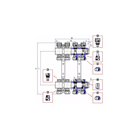 Rozdzielacz ogrzewania RUMET 70C 8 obwodowy