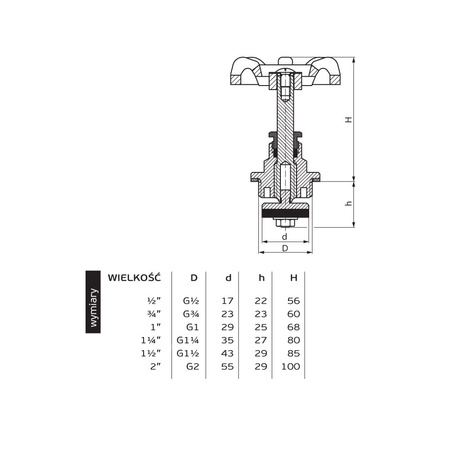G02 G1 PN10 Głowica do zaworu zaporowego DN25 żeliwnego PN-M-75002