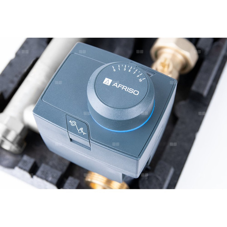 Grupa pompowa AFRISO PrimoTherm K 180-2 DN 25 AP 3-WM-SM GZ x GW 1 1/2'' x 1'', z zaworem mieszającym, z izolacją, z pompą obiegową, z siłownikiem arm 343 proclick