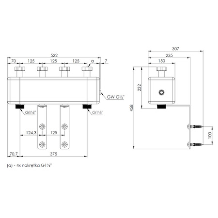 Rozdzielacz do instalacji c.o. AFRISO KSV 125-2 HW GZ 1 1/2'', 2-obieg. Nakrętka 1 1/2'', max. 70 kW