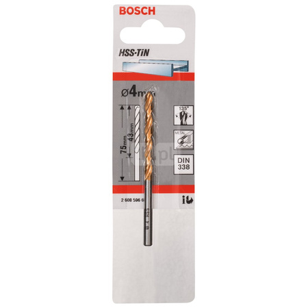 Wiertło do metalu HSS-TiN, DIN 338 4,0x43/75