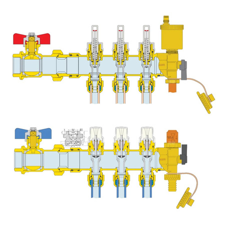 Zespół rozdzielaczy 1" GW X 8 wyjść 3/4" GZ