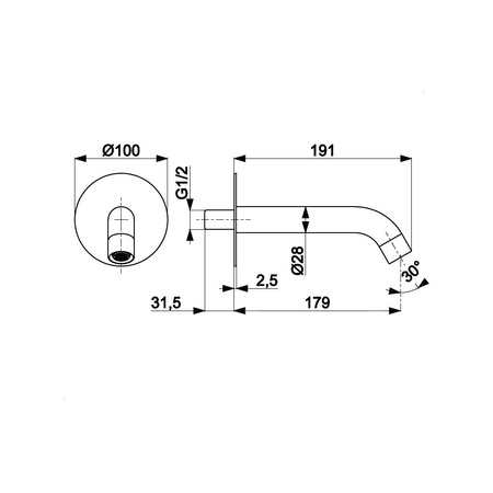Wylot wannowy MOZA podtynkowy, chrom