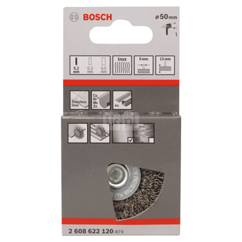 Szczotka tarczowa z drutu falistego 50 × 0,2 mm nierdzewna 50 mm, 0,2 mm, 15 mm