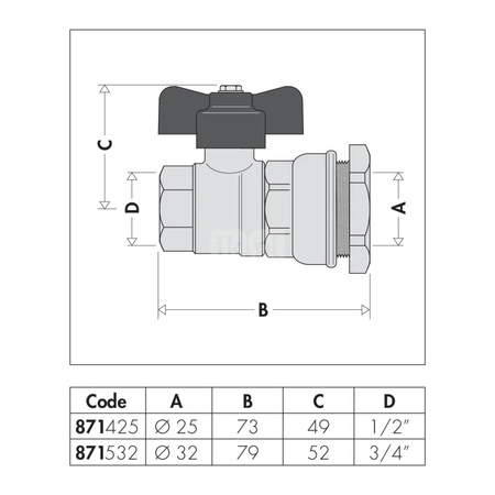 Złączka z zaworem kulowym O3/4"F, F.32
