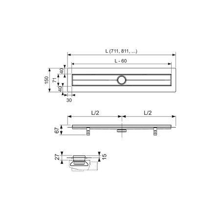 TECEdrainline - Rynny odpływowe proste z kołnierzem i taśmą uszczelniająca Seal System 1200 mm