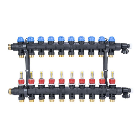 Rozdzielacz do ogrzewania podłogowego AFRISO ProCalida EF1 K 10-obieg. poliamid GZ 1'' x euroconus 3/4'' + przepływomierz + zawór napełn/spust