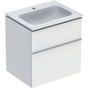 Zestaw: umywalka meblowa iCon slim, z szafką pod umywalkę, dwoma szufladami i zestawem odpływowo-przelewowym do umywalki: 60cm, biały / lakierowany matowy, biały / matowy