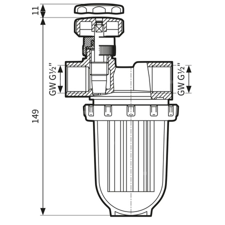 Filtr olejowy AFRISO V 1/2 - 500 Stjednorurowy fi 1/2''/1/2'' GW x GW, z wkładem stalowym, maks. przepływ 500 l/h