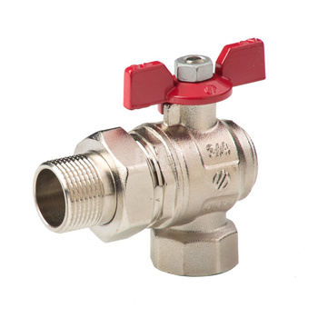 Zawór kulowy ARCO SENA VA30 3/4'' x 1'' GW x GZ kątowy z półśrubunkiem, uchwyt: motylek