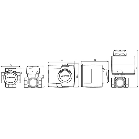 Zawór obrotowy czterodrogowy AFRISO ARV 484 ProClick, mieszający, Siłownik elektryczny ARM 343 ProClick, DN 25