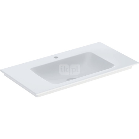 Umywalka GEBERIT ONE prostokątna, biała / KeraTect, 900mm, otwór na baterię na środku, nakładany od góry, bez odpływu przelewowego, półki z obu stron