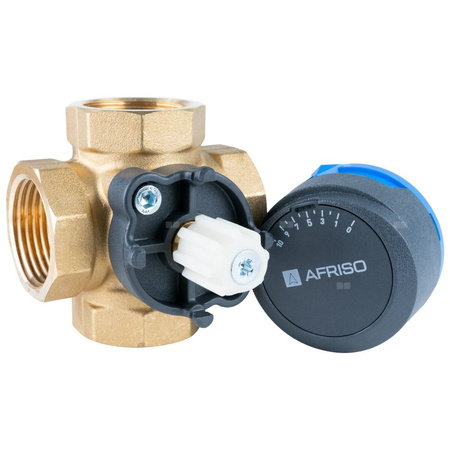 Zawór obrotowy czterodrogowy AFRISO ARV 484 ProClick, mieszający, Siłownik elektryczny ARM 343 ProClick, DN 25