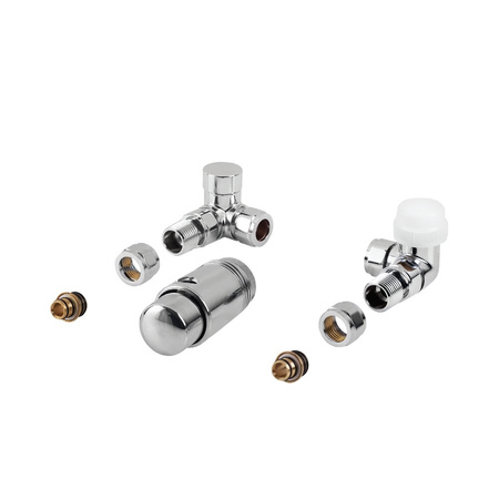 PHA-037 Kpl. termostatyczny "lewy" z nastawą wstępną do podłączenia grzejnika łazienkowego chrom