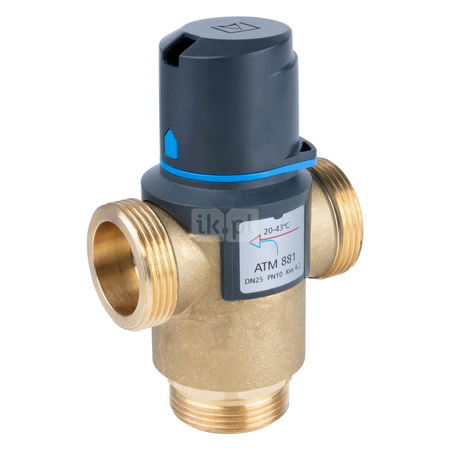 Zawór regulacyjny termostatyczny do wody ciepłej AFRISO ATM 881 mosiądz GZ 1 1/4'', DN 25, zakres temp. 20-43'C, Kvs 4.2 m3/h, maksymalna temperatura 90'C, maksymane ciśnienie 10 bar